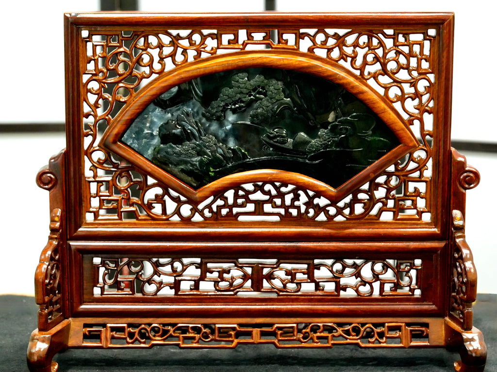 Solitary Fisher in Winter Mist Jade Screen #2976