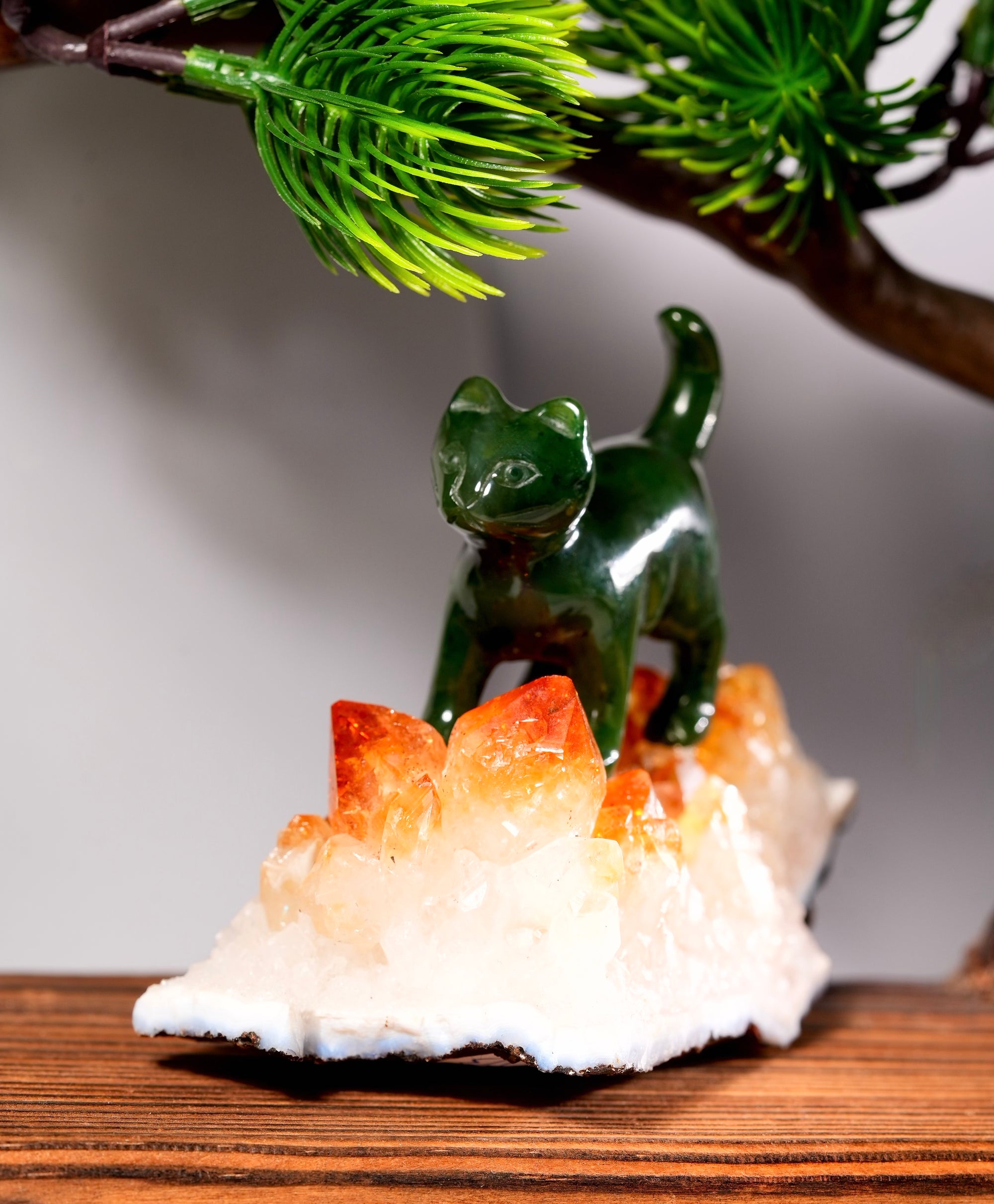 Lucky Jade Cat on Citrine (0.51LB) #2793