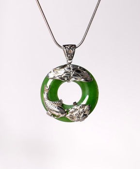 Polar Jade Peace Buckle Pendant Ping An Kou Golden Fish Lotus Natural Jade #1332