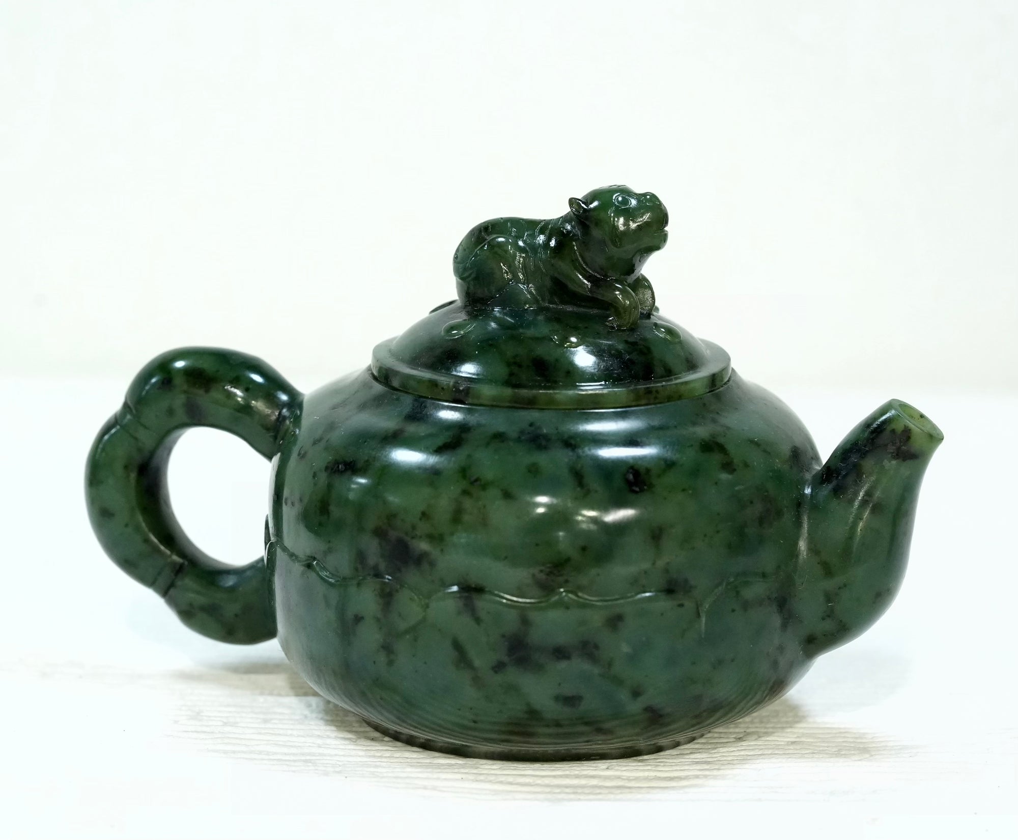 Master-Carved Canadian Jade Tiger Teapot #2979