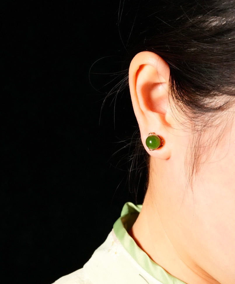 18k Polar Jade Grade Ear Studs #2165