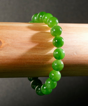 Hetian Jade Apple Green Beaded Bracelet 10mm Natural Jade|#2761