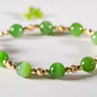 14k 8mm Chatoyant Siberian Jade Starry Bracelet #2591-2