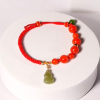 Hetian Jade Gourd Red Carnelian Red Cord Bracelet #1306