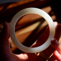 Mutton Fat White Jade Bangle 57mm #861