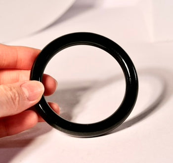 Natural Black Jade Bangle - Midnight Green Hetian Nephrite Jade Bracelet (7-8mm Thin Hoop)｜#1660