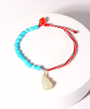 Hetian Jade Gourd Bracelet Turquoise Red Cord Top Grade #1335