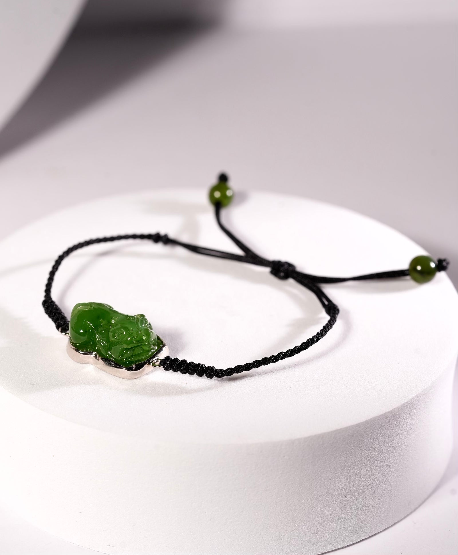 Siberian Jade Pixiu Black Cord Bracelet #1813