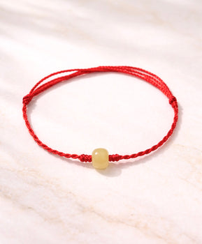 Hetian Jade Bracelet Eternal Fortune Red Cord 7mm Natural Jade #1521