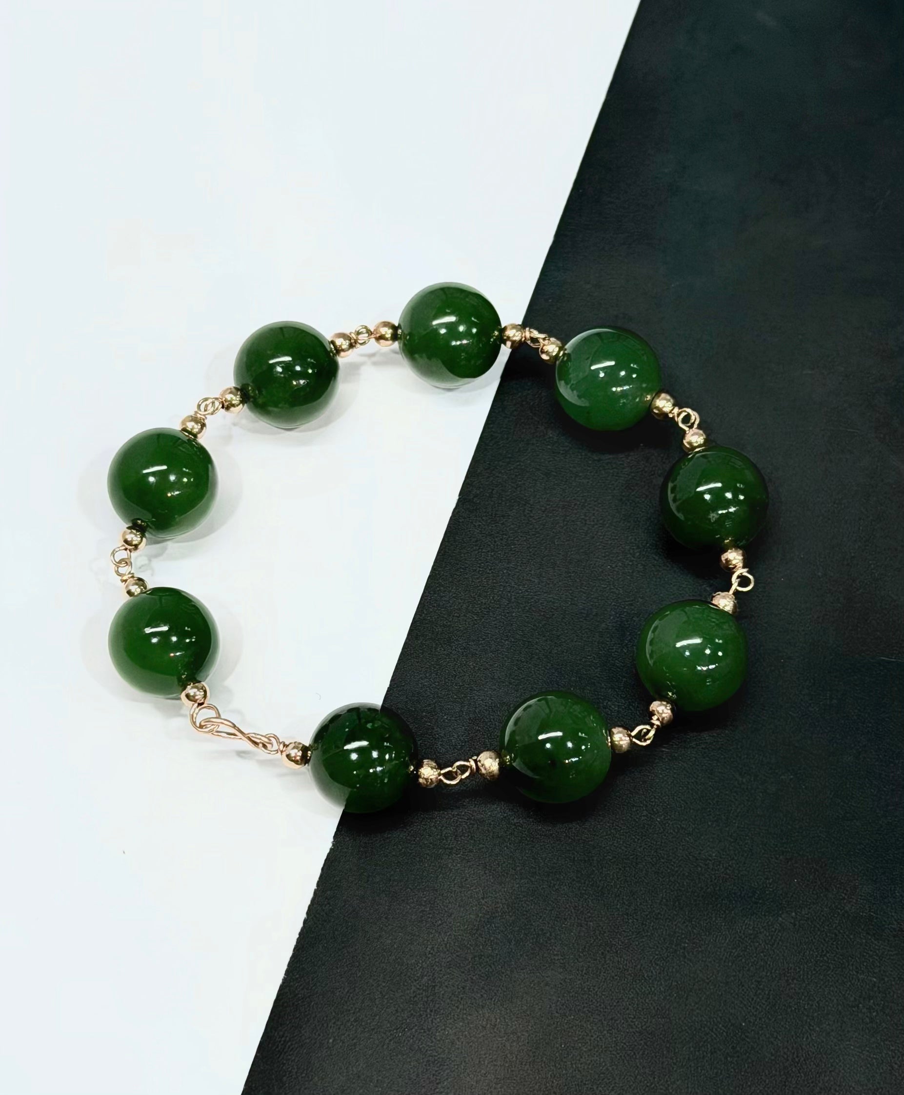 Polar Jade Beaded Bracelet Starry Design 12mm Natural Jade #2758