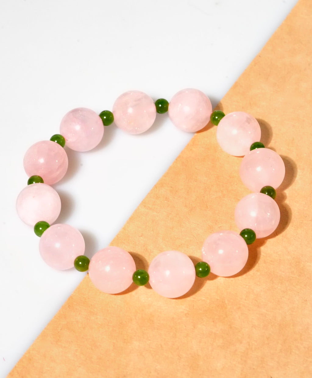 Spring Bloom Polar Jade Rose Quartz Pink Crystal Bracelet #3064