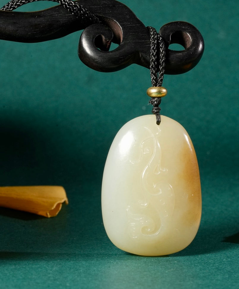 Dragon Phoenix White Jade Pendant #1749