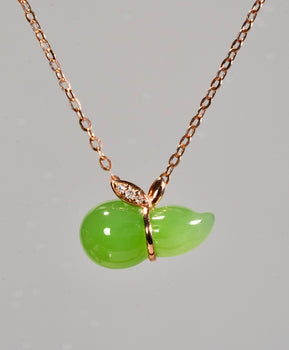 Siberian Jade Gourd Pendant 18K Gold Natural Jade #2938