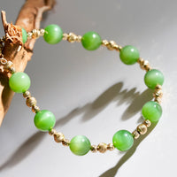 14k 8mm Chatoyant Siberian Jade Starry Bracelet #2591-2