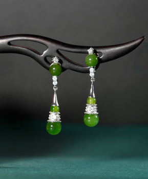 Canadian Polar Jade Earrings Fortune Gourd Earrings Natural Jade #1085
