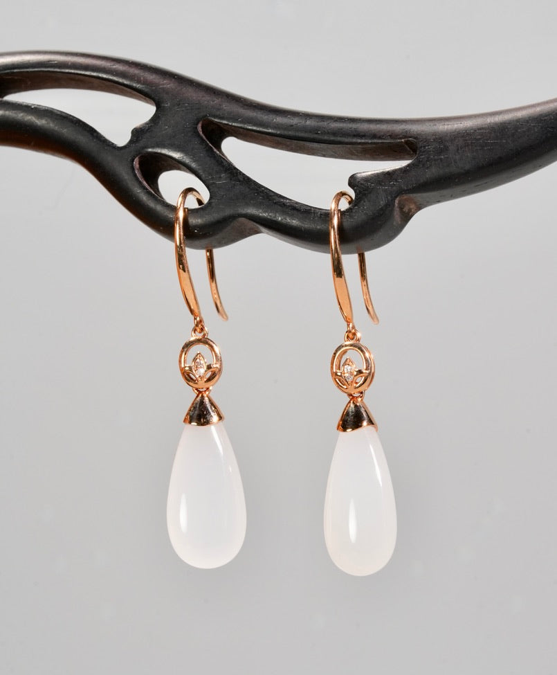 White Jade Waterdrop Earrings #2904