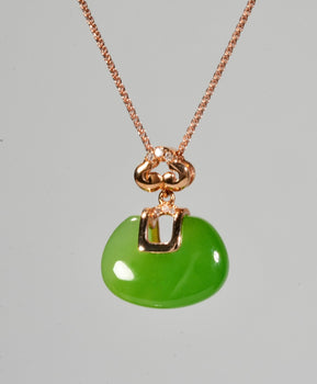 Siberian Jade Peace and Longevity Lock Pendant 18K Gold Natural Jade #2886
