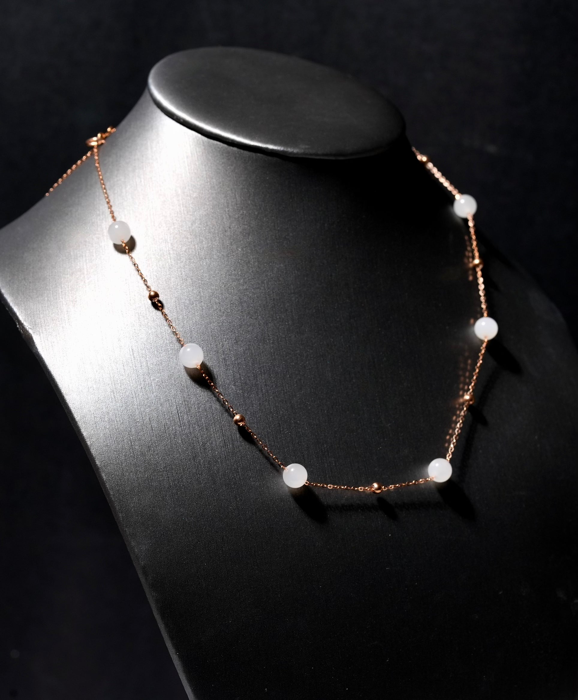 18k 6mm Hetian White Jade Starry Necklace #1658