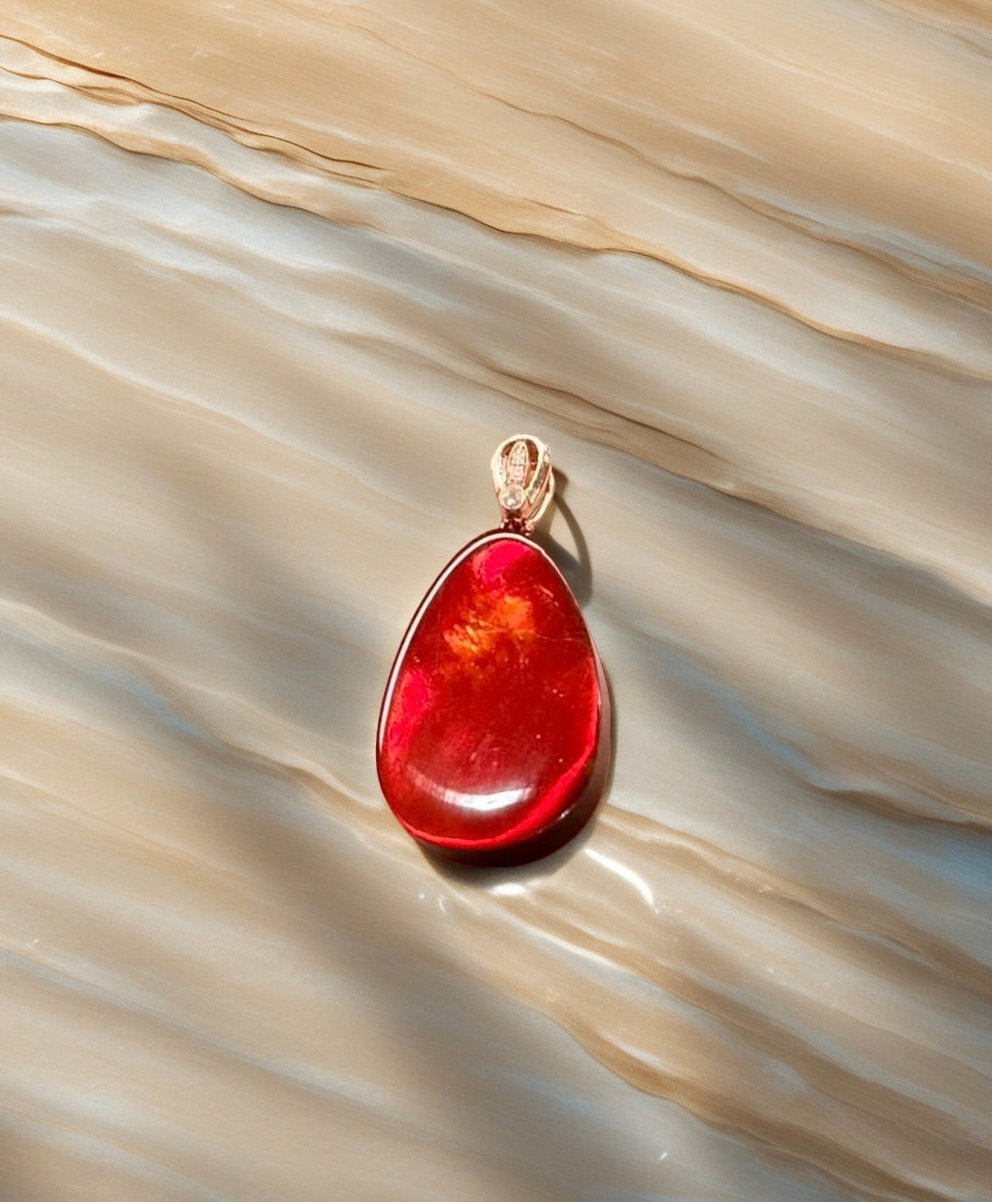 Canadian Ammolite Pendant AA Grade 18K Red Stone Pendant Natural Stone 27mm #278