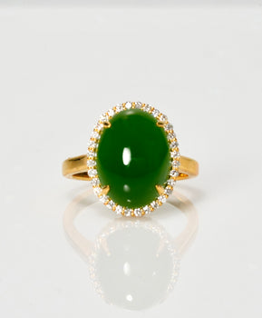 Oval Siberian Jade Ring 18K Gold Natural Jade #2818