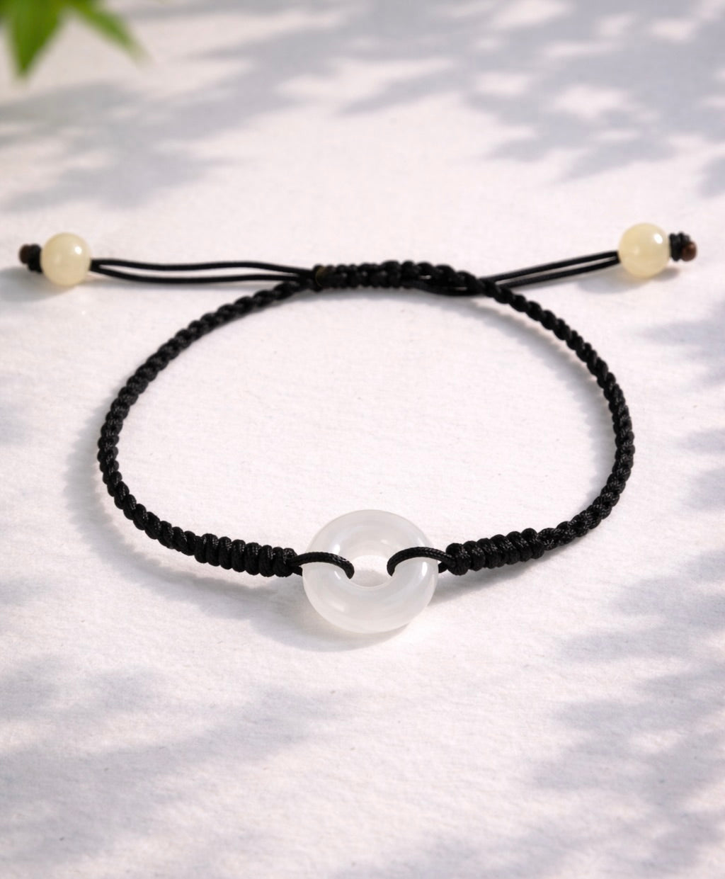 White Jade Bracelet Eternal Harmony Top Grade Black Cord Natural Jade #2900