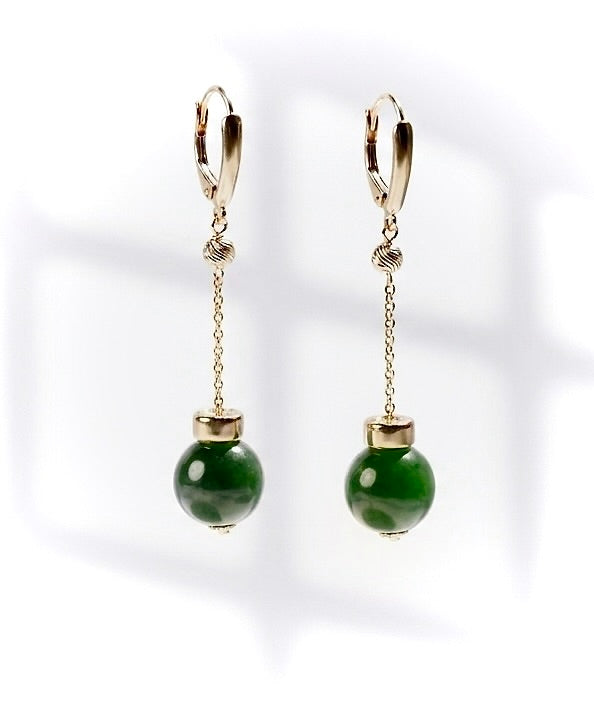 Canadian Polar Jade  Earrings Long Dangle Earrings 14K &18K Natural Jade #1883