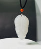Siberian White Jade Mutton Fat Leaf Pendant Top Grade 18K Gold Natural Jade 54mm #1556