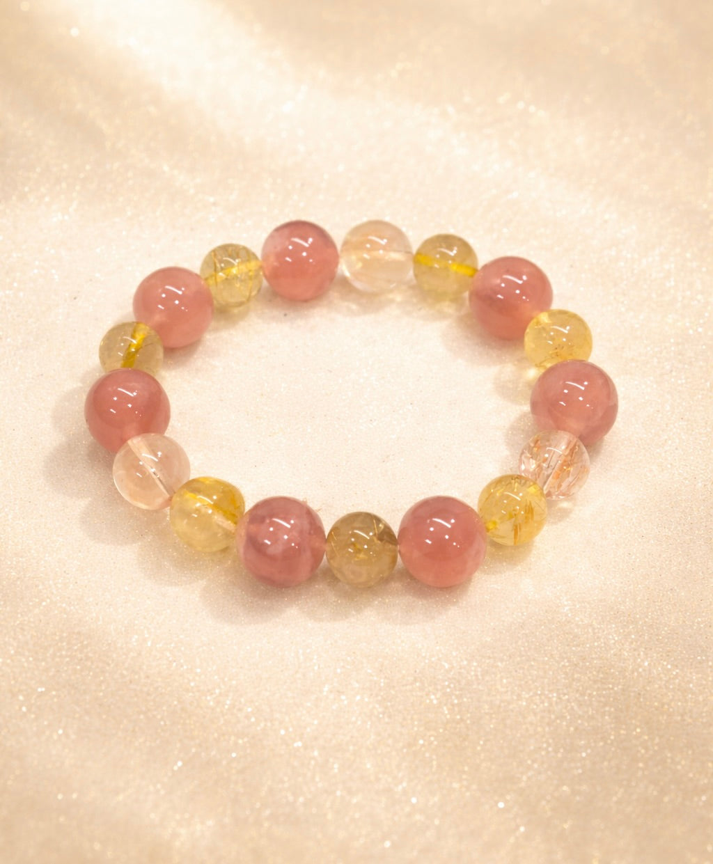 Rose Quartz Pink Crystal Rutilated Gold Quartz Red Rutilated Quartz Bracelet Natural Crystal #1529