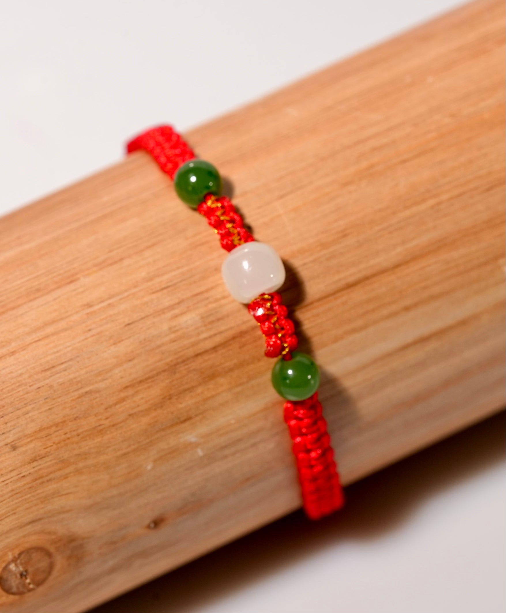 Trinity of Luck Red Cord Jade Bracelet #3002