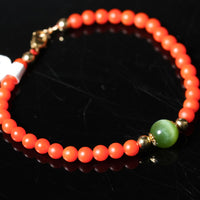 14K Carnelian and Chatoyant Jade Beaded Bracelet #2464