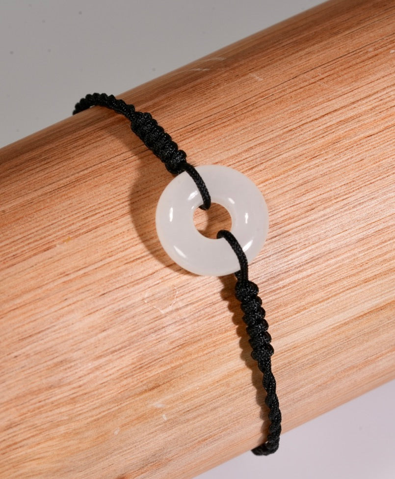 Eternal Harmony Top Grade White Jade Black Cord Bracelet #2900