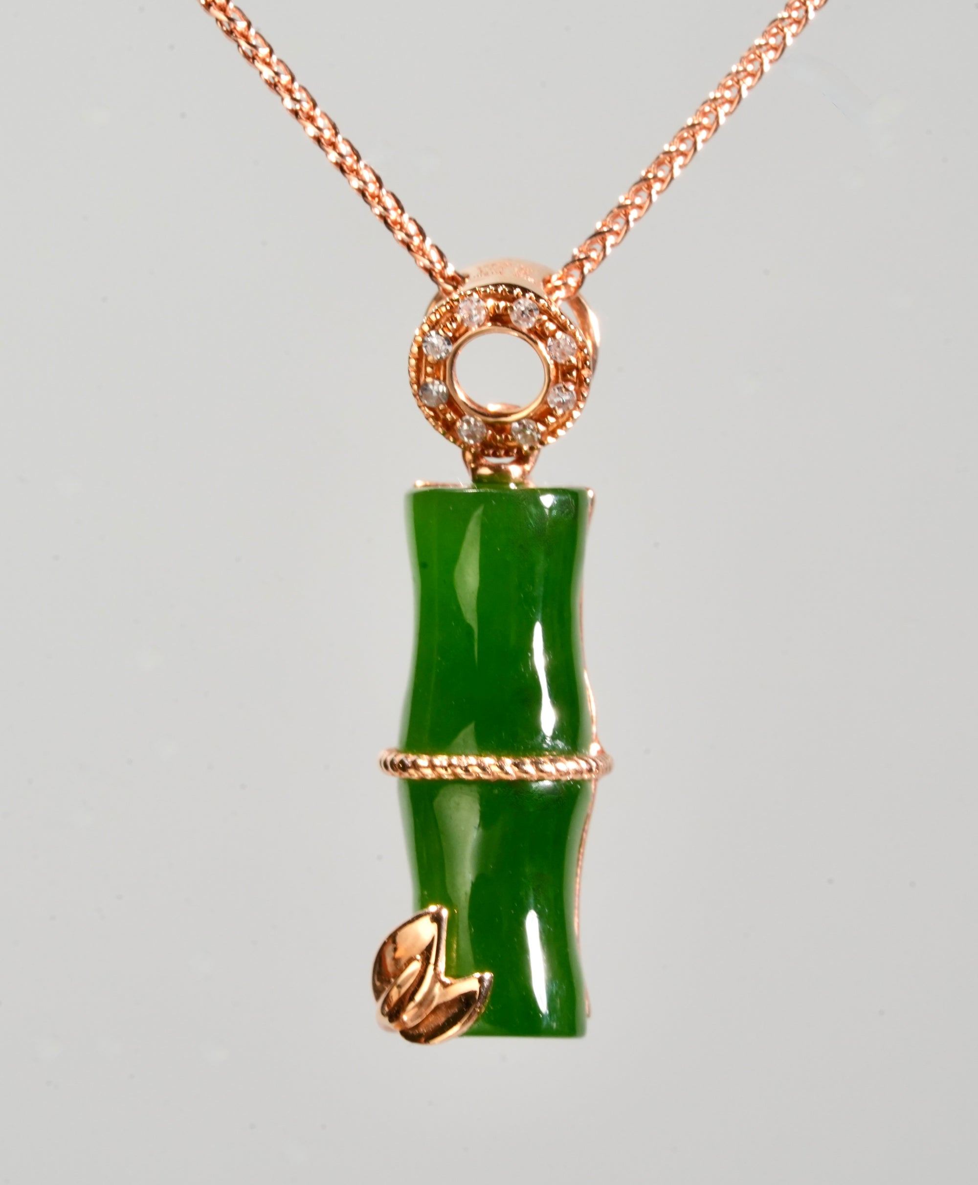 18K Siberian Jade Bamboo Pendant #2896