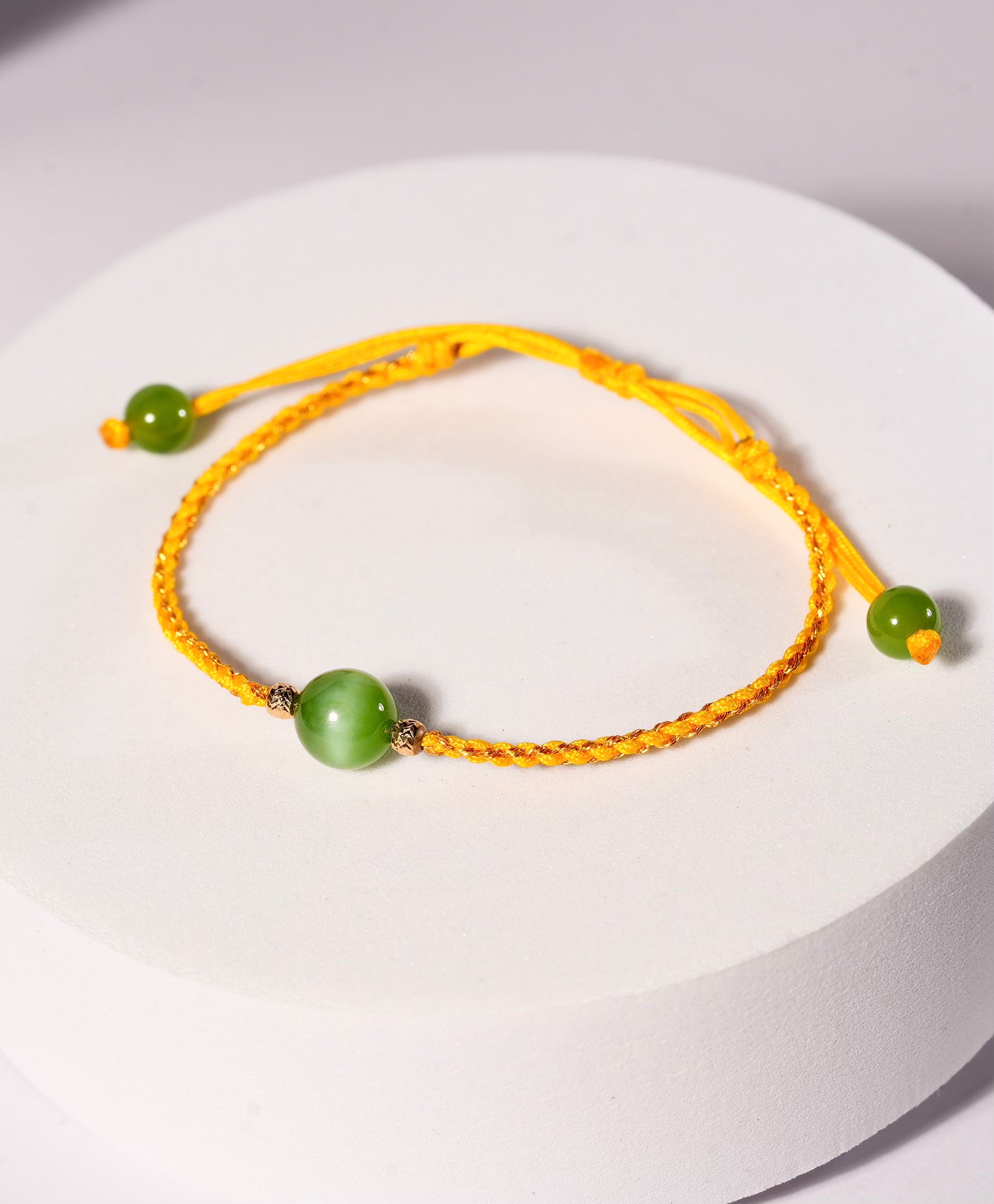 Siberian Chatoyant Jade Bracelet Yellow Cord Top Grade 8mm #1328