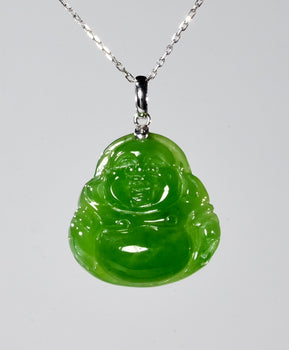 Siberian Jade Buddha Pendant Apple Green 18K Gold Natural Jade #1703