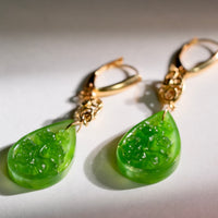 14k Siberian Jade Flower Earrings #2495-1