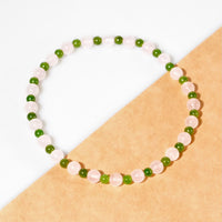 Spring Bloom Polar Jade Rose Quartz Pink Crystal Anklet Bracelet #3068