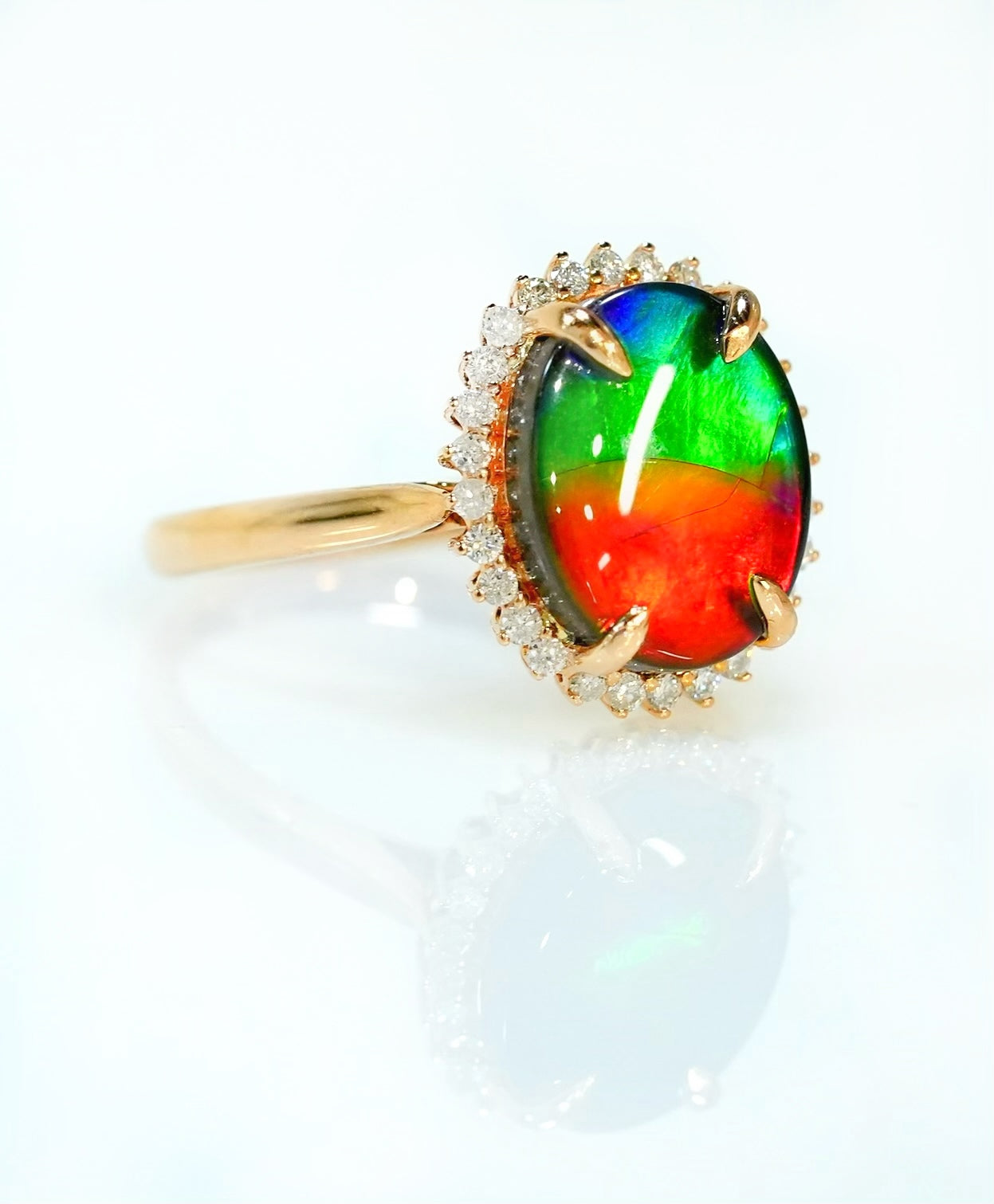 18K Ammolite Diamond Ring #2093