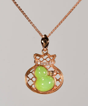 Siberian Jade Gourd Pendant 18K Gold Natural Jade #2941