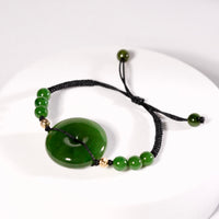 Polar Jade PI Peace Buckle Black Cord Bracelet #2618