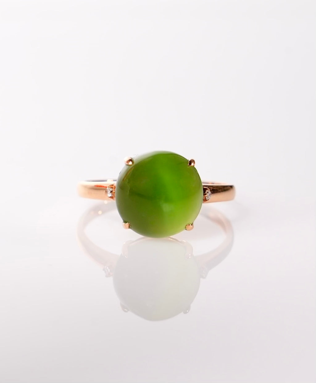 18K 10mm Siberian Jade Chatoyant Ring #3110