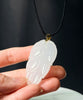 Siberian White Jade Mutton Fat Leaf Pendant Top Grade 18K Gold Natural Jade 54mm #3009
