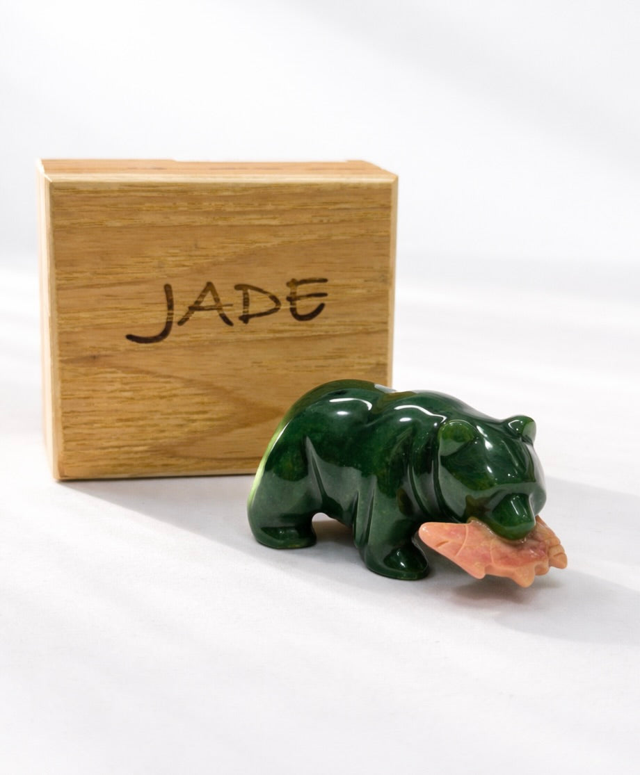 Canadian Polar Bear With Fish Lucky Bear Natural Jade 2 Inch #2231