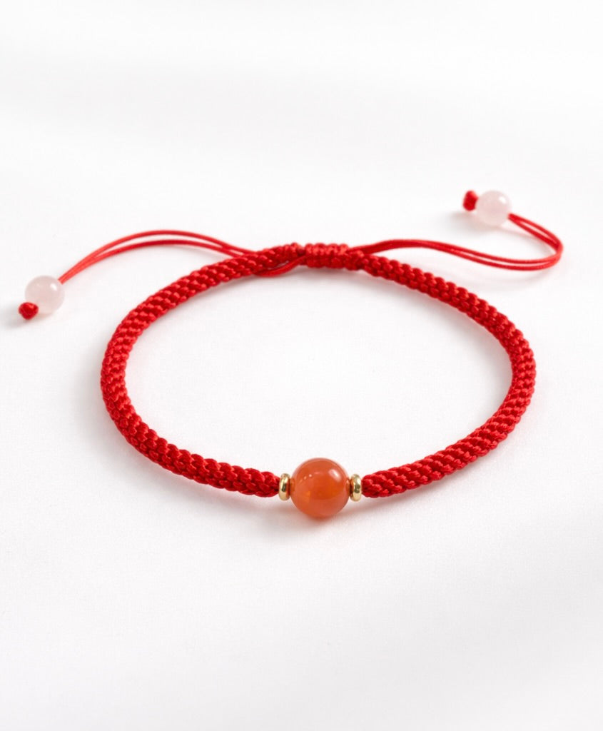 Red Carnelian Hetian White Jade Red Cord Bracelet Top Grade#1454