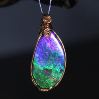 Copper Wire Wrapped Ammolite Pendant #960