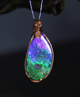 Copper Wire Wrapped Ammolite Pendant #960