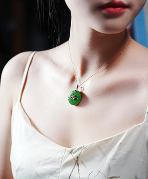 Siberian Jade Peace Buckle Ping An Kou Pendant 18K Gold Natural Jade #1667