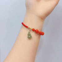 Hetian Jade Gourd Red Carnelian Red Cord Bracelet #1306
