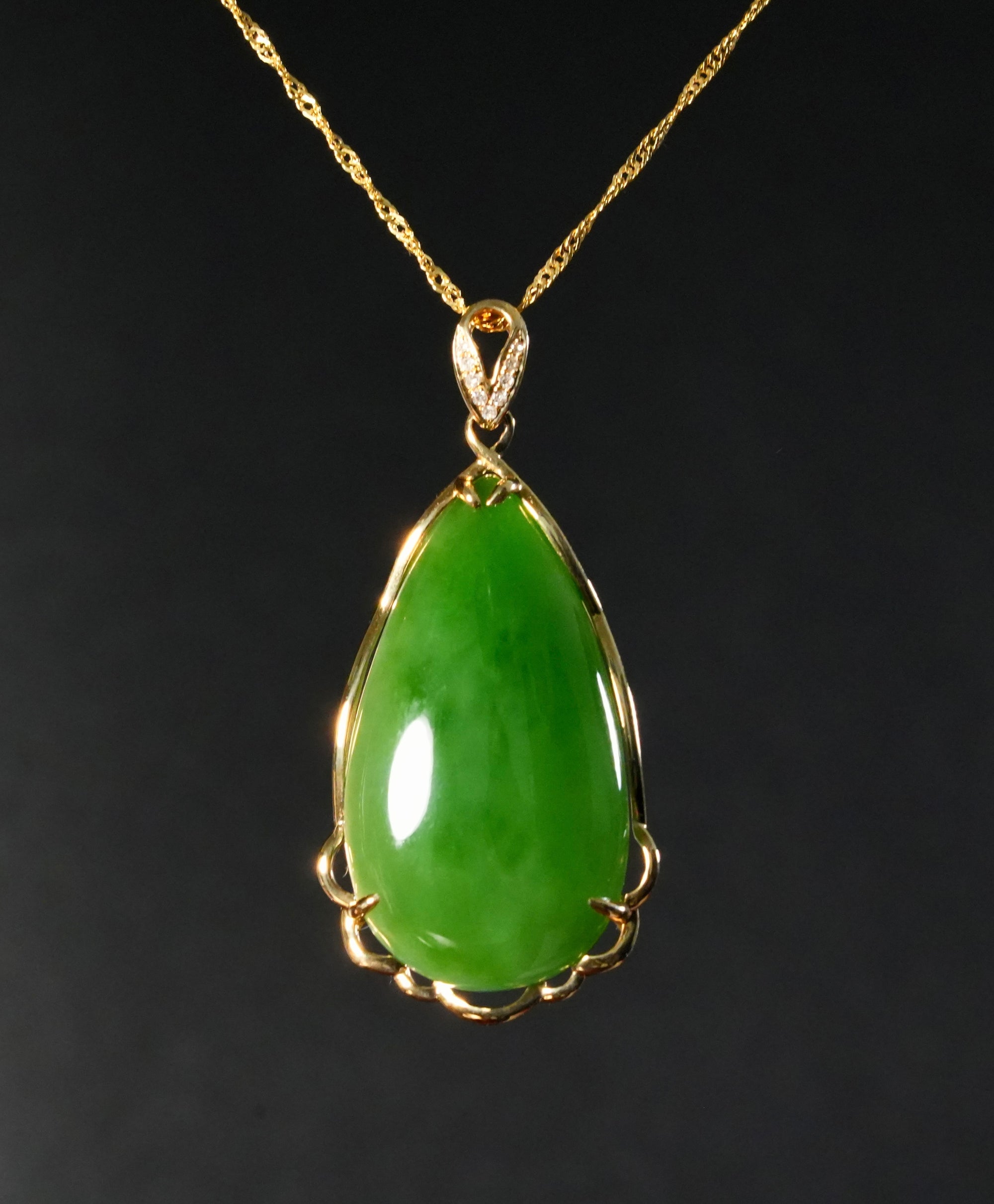 18k Siberian Jade Waterdrop Pendant #1671-3