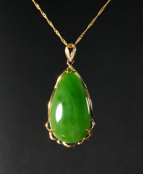 Siberian Jade Waterdrop Pendant 18K Gold Natural Jade #1671-3