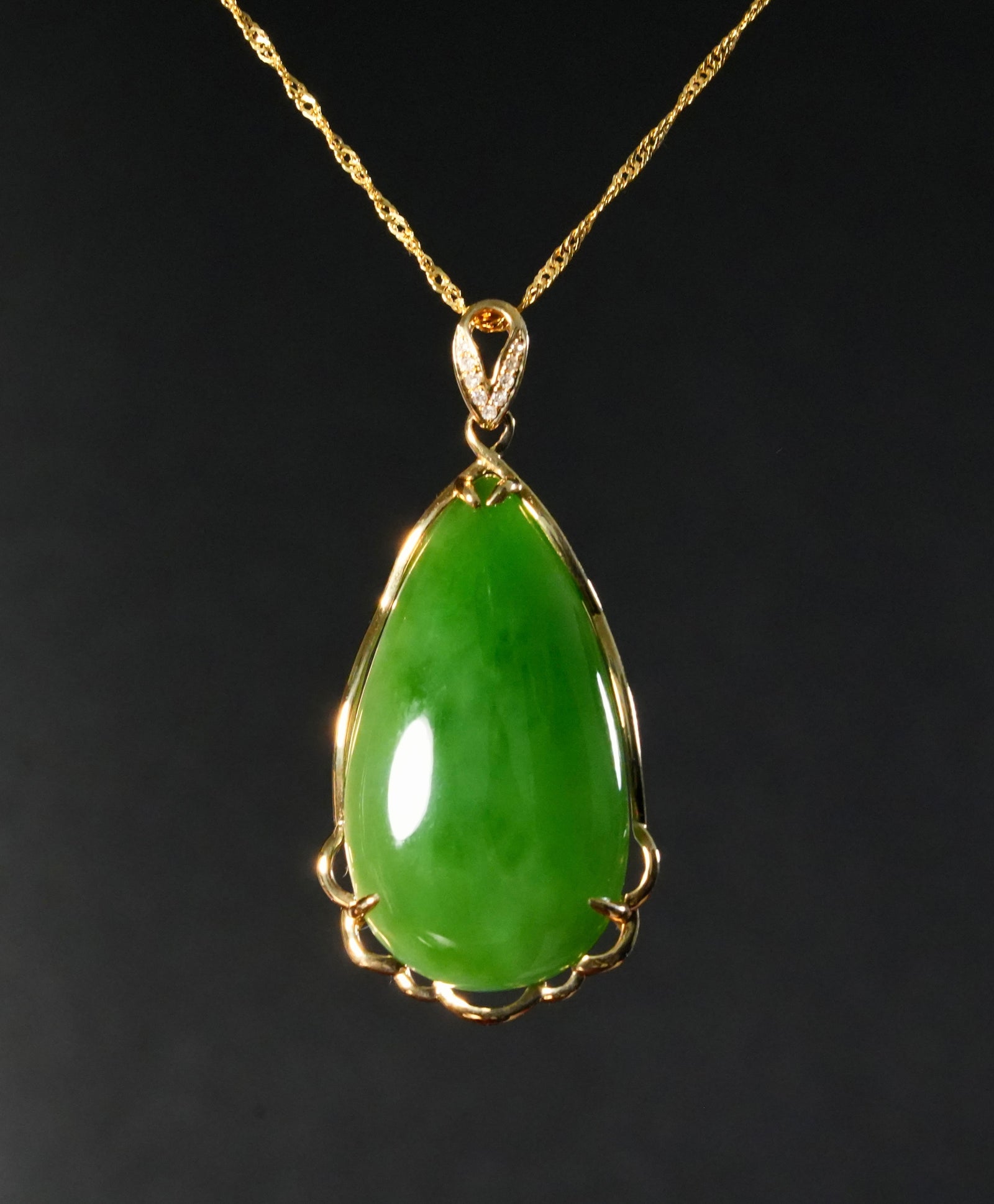 18k Siberian Jade Waterdrop Pendant #1671-3
